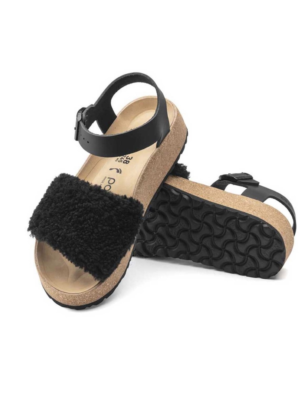 Birkenstock Glenda Platform Teddy Sandals Black NWT